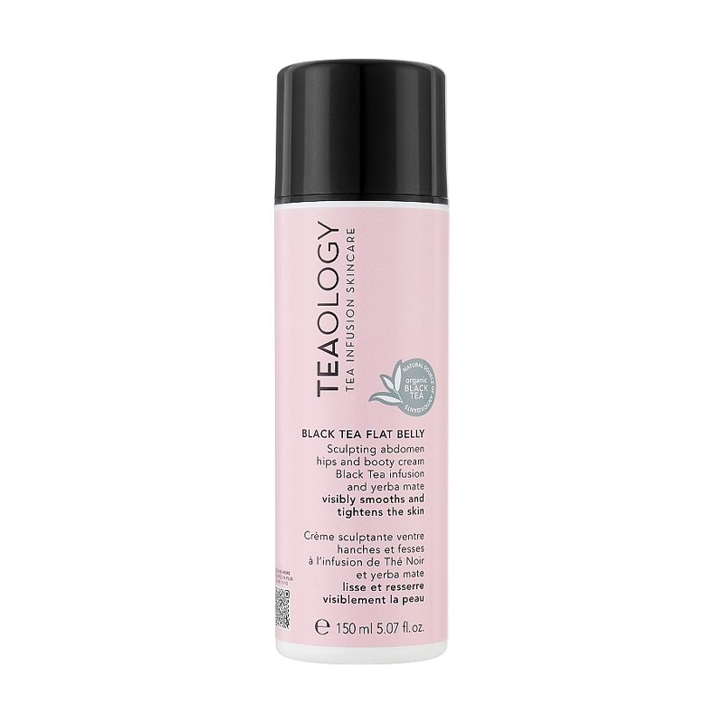 Зміцнювальний крем для тіла Teaology Black Tea Flat Belly Cream з настоєм чорного чаю та мате, 150 мл